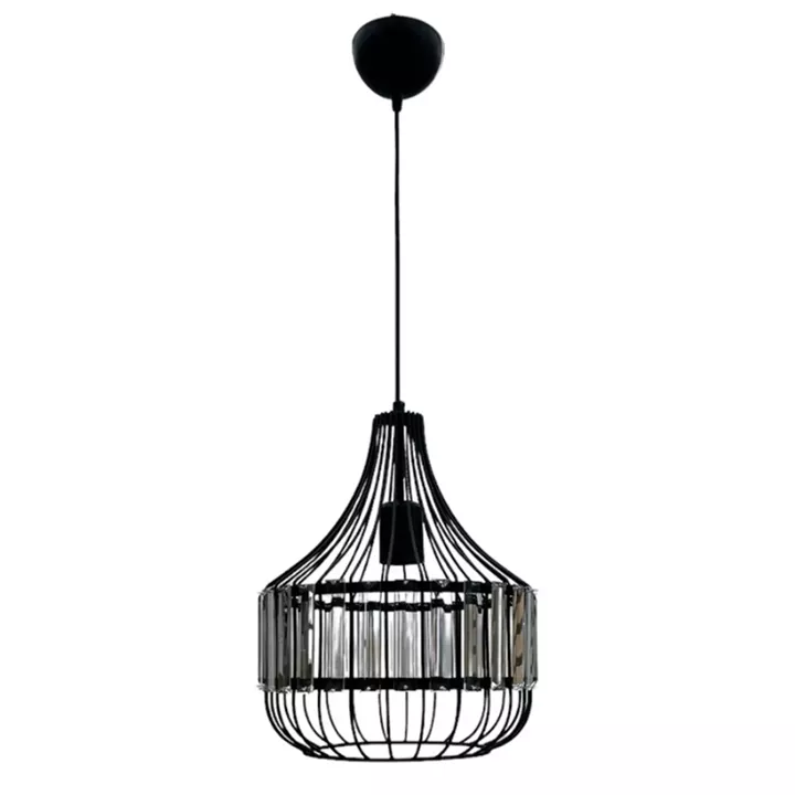 Φωτιστικό οροφής Merlin Megapap E27 μεταλλικό - γυάλινο μονόφωτο χρώμα μαύρο Ø28x80εκ.