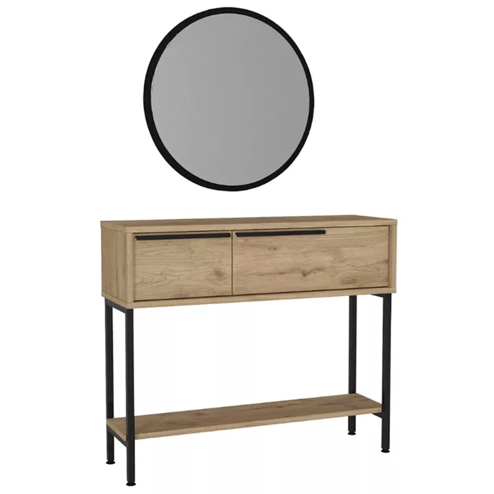 Κονσόλα με καθρέπτη Suzy Megapap χρώμα sapphire oak 90x29,6x76εκ.