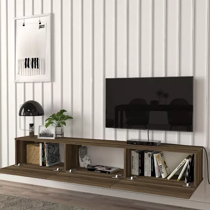 Έπιπλο τηλεόρασης επιτοίχιο Damla Megapap με LED χρώμα καρυδί 180x29,5x29,5εκ.