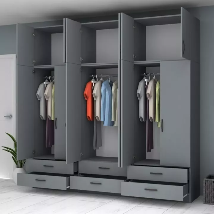 Ντουλάπα ρούχων Ricardo Megapap εξάφυλλη με πατάρι χρώμα ανθρακί 240x51,8x240εκ.