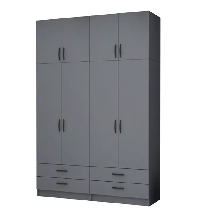 Ντουλάπα ρούχων Ricardo Megapap τετράφυλλη με πατάρι χρώμα ανθρακί 160x51,8x240εκ.