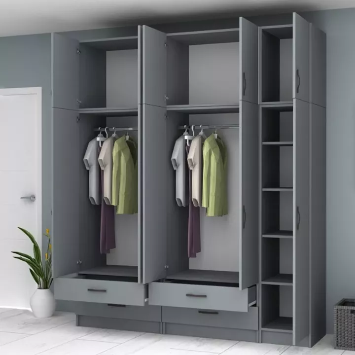 Ντουλάπα ρούχων Ricardo Megapap πεντάφυλλη με πατάρι χρώμα ανθρακί 200x51,8x240εκ.