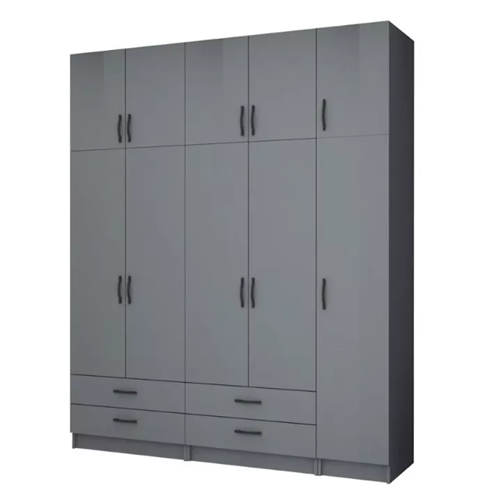 Ντουλάπα ρούχων Ricardo Megapap πεντάφυλλη με πατάρι χρώμα ανθρακί 200x51,8x240εκ.