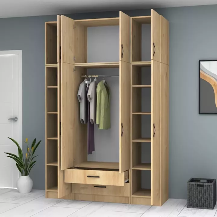 Ντουλάπα ρούχων Ricardo Megapap τετράφυλλη με πατάρι χρώμα φυσικό οξιάς 160x51,8x240εκ.