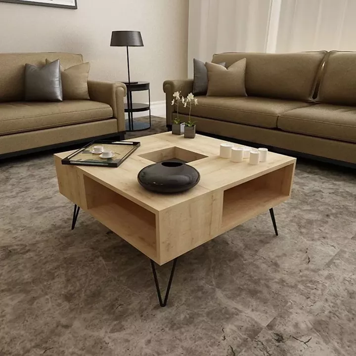 Τραπεζάκι Σαλονιού ArteLibre DONOUSA Δρυς/Μαύρο 80x80x38.6cm