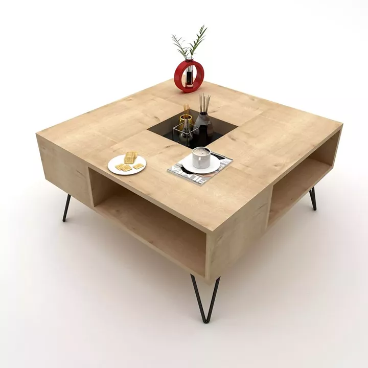 Τραπεζάκι Σαλονιού ArteLibre DONOUSA Δρυς/Μαύρο 80x80x38.6cm