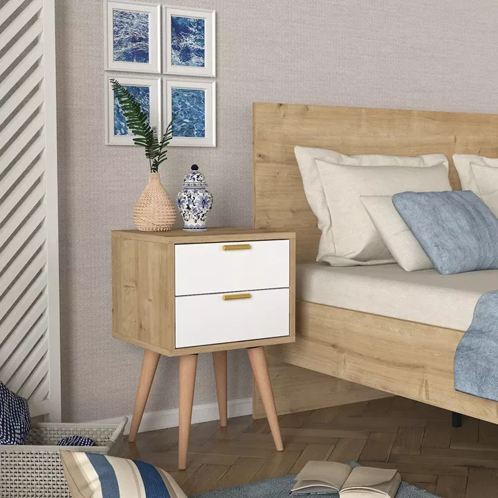 Κομοδίνο ArteLibre KITHIRA Φυσικό/Λευκό Μελαμίνη 40x35x61cm