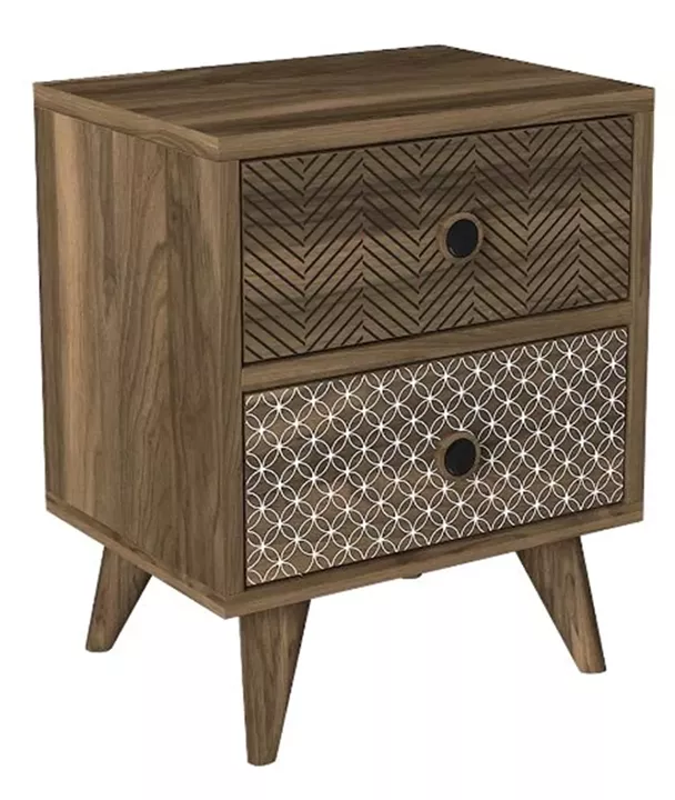 Κομοδίνο ArteLibre KALYMNOS Καρυδί Με Σχέδιο 40x30x48cm