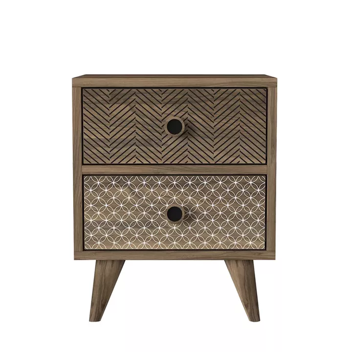 Κομοδίνο ArteLibre KALYMNOS Καρυδί Με Σχέδιο 40x30x48cm