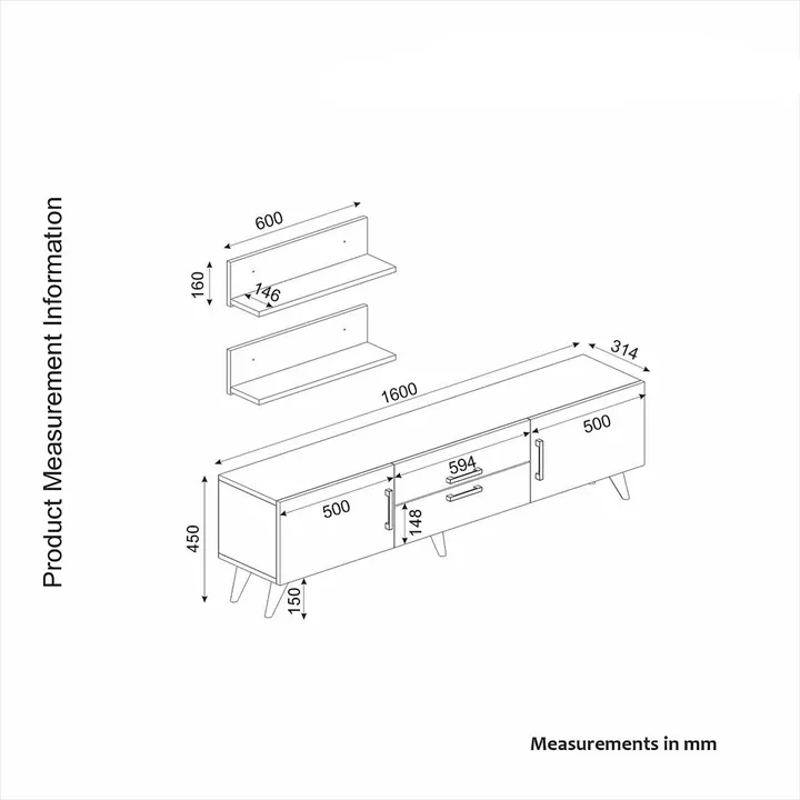 Σύνθετο ArteLibre OREGON Sapphire/Ανθρακί/Μπεζ Μοριοσανίδα 160x32x45cm