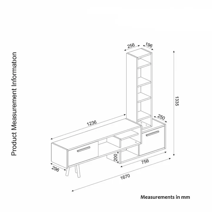 Σύνθετο ArteLibre NEVADA Cordoba/Ανθρακί Μοριοσανίδα 167x29.8x133.5cm