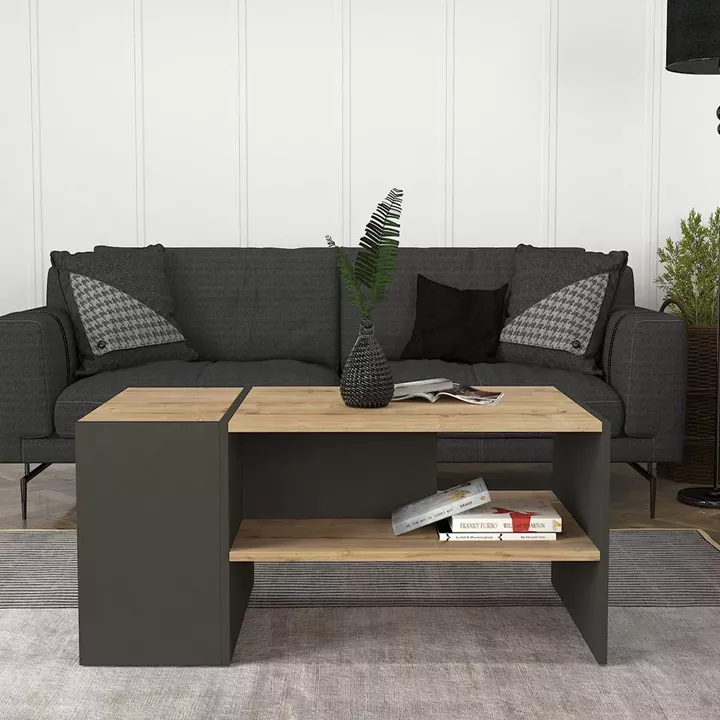 Τραπεζάκι Σαλονιού ArteLibre LEROS Φυσικό/Ανθρακί Μοριοσανίδα/Μελαμίνη 110x60x45cm