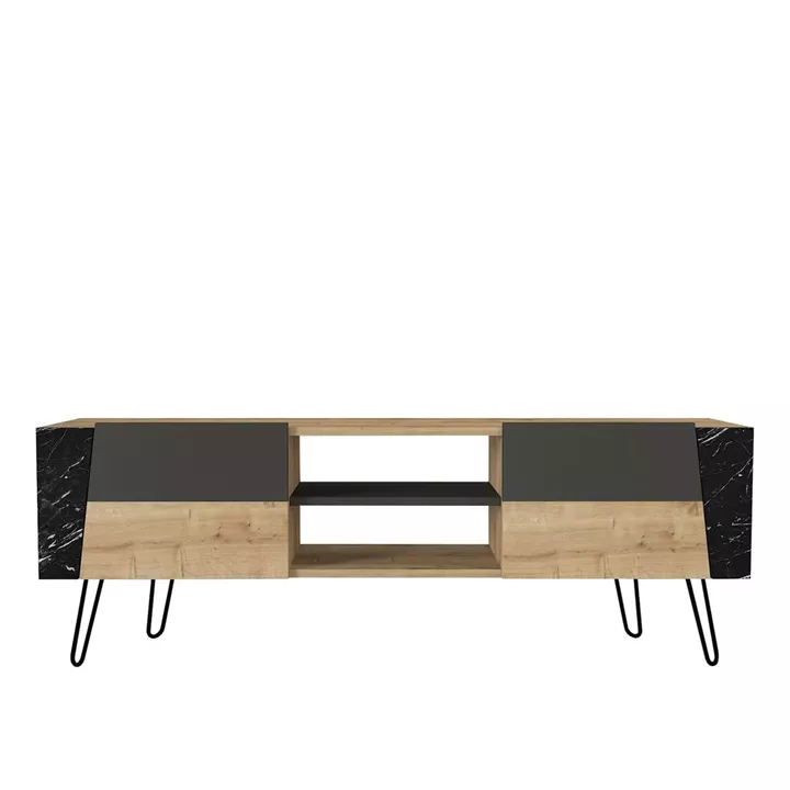 Έπιπλο Τηλεόρασης ArteLibre DIAPOROS Φυσικό/Μαύρο/Ανθρακί Μοριοσανίδα/Μελαμίνη 150x52x35cm