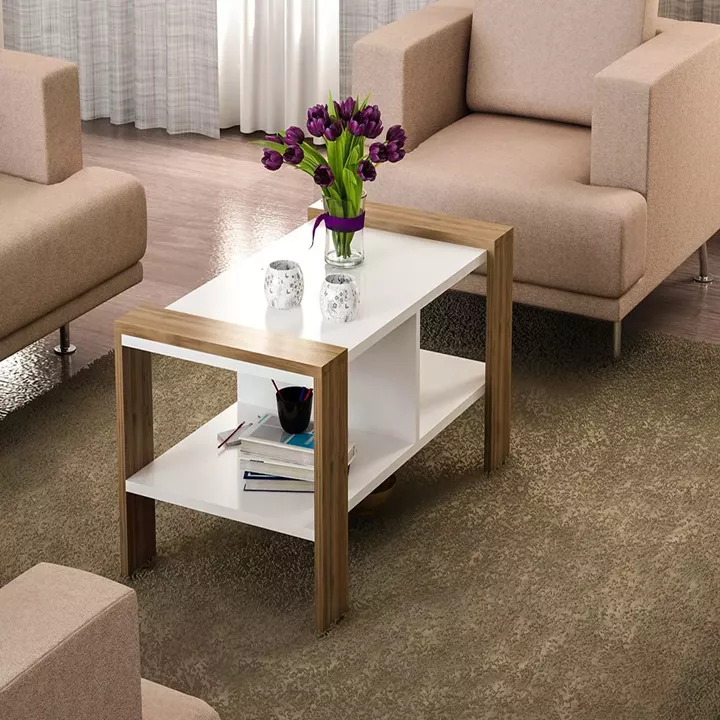 Τραπεζάκι Σαλονιού ArteLibre ARSIDA Λευκό/Καρυδί Μοριοσανίδα/Μελαμίνη 90x60x42cm