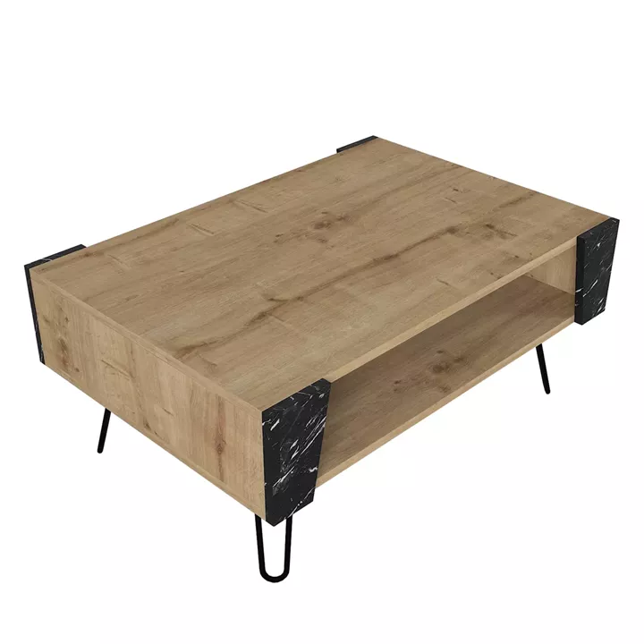 Τραπεζάκι Σαλονιού ArteLibre DIAPOROS Φυσικό/Μαύρο Μοριοσανίδα/Μελαμίνη 90x60x40cm