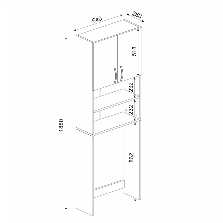 Έπιπλο Πλυντηρίου ArteLibre BIMBA Λευκό Μοριοσανίδα/Μελαμίνη 64x25x188cm