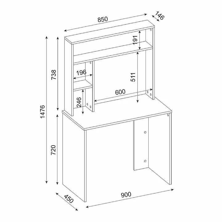 Γραφείο-Βιβλιοθήκη ArteLibre ArteLibre ARAGO Λευκό/Φυσικό Μοριοσανίδα/Μελαμίνη 90x45x148cm