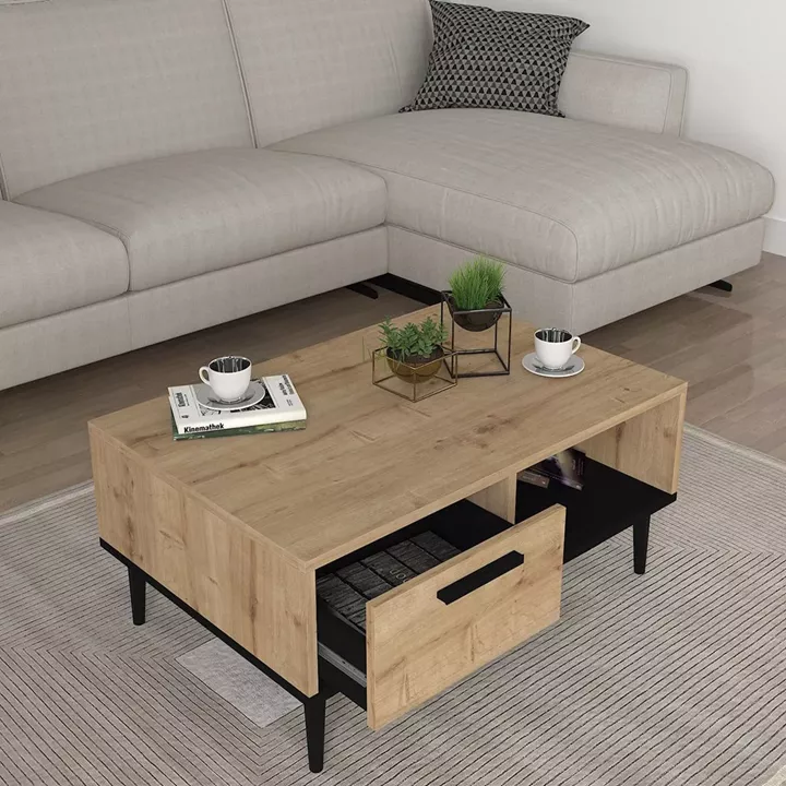 Τραπεζάκι Σαλονιού ArteLibre BANNO Φυσικό/Μαύρο Μοριοσανίδα/Μελαμίνη 90x60x38cm