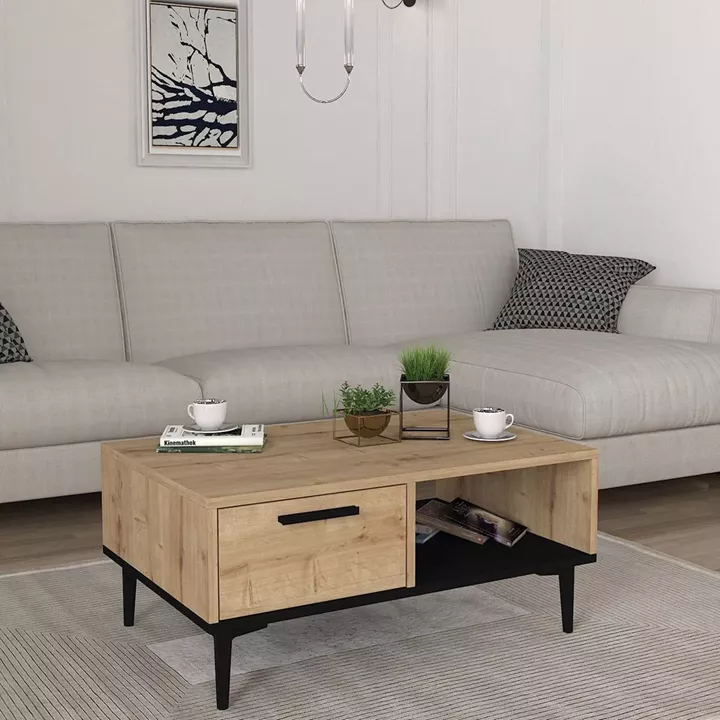 Τραπεζάκι Σαλονιού ArteLibre BANNO Φυσικό/Μαύρο Μοριοσανίδα/Μελαμίνη 90x60x38cm