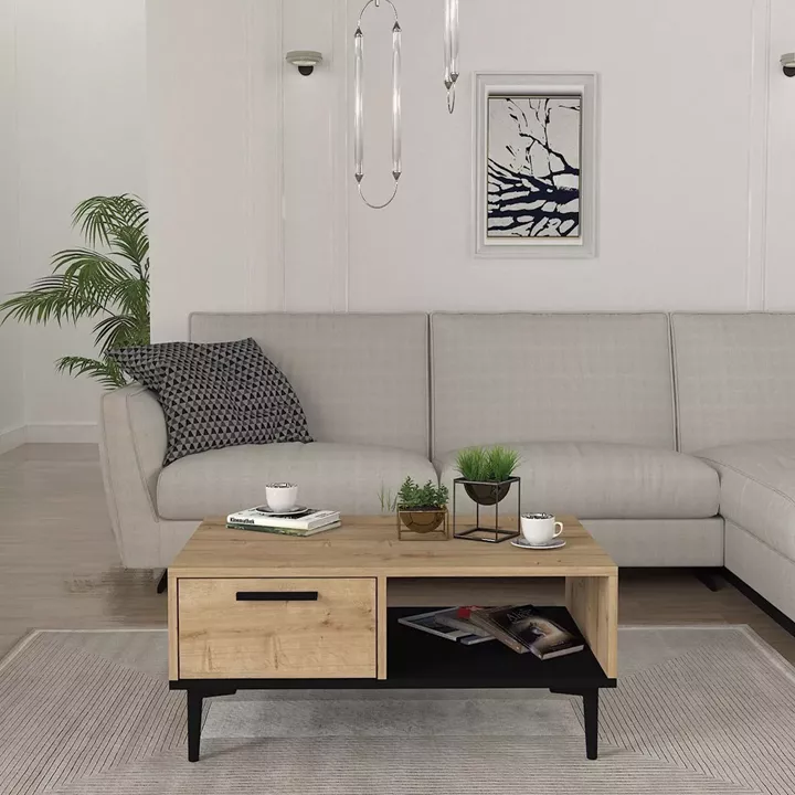 Τραπεζάκι Σαλονιού ArteLibre BANNO Φυσικό/Μαύρο Μοριοσανίδα/Μελαμίνη 90x60x38cm