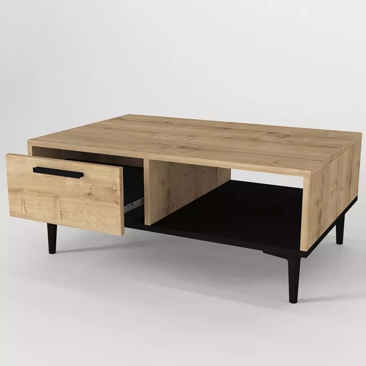 Τραπεζάκι Σαλονιού ArteLibre BANNO Φυσικό/Μαύρο Μοριοσανίδα/Μελαμίνη 90x60x38cm