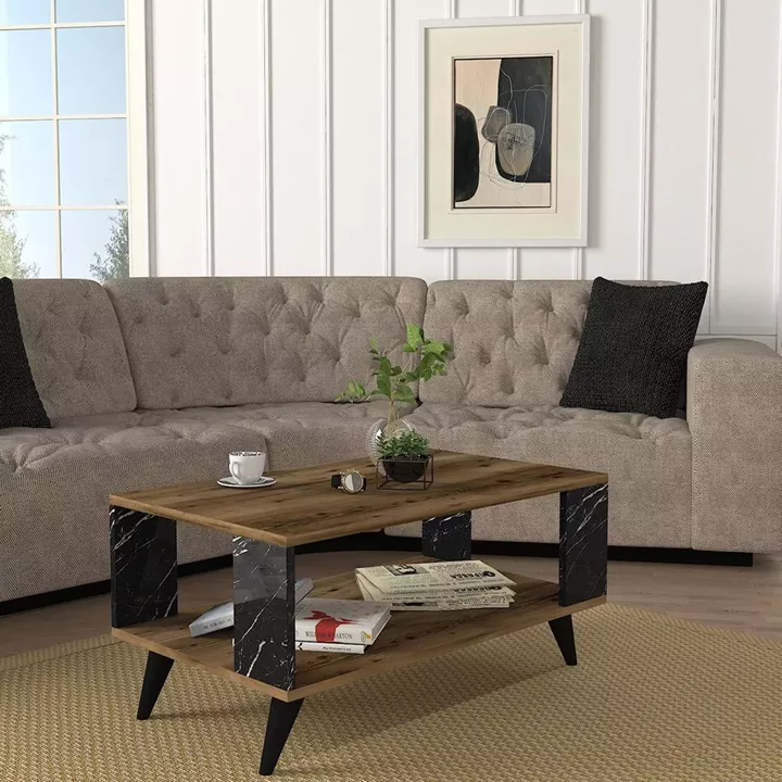 Τραπεζάκι Σαλονιού ArteLibre BICKEL Καρυδί/Μαύρο Μοριοσανίδα/Μελαμίνη 90x54x42cm