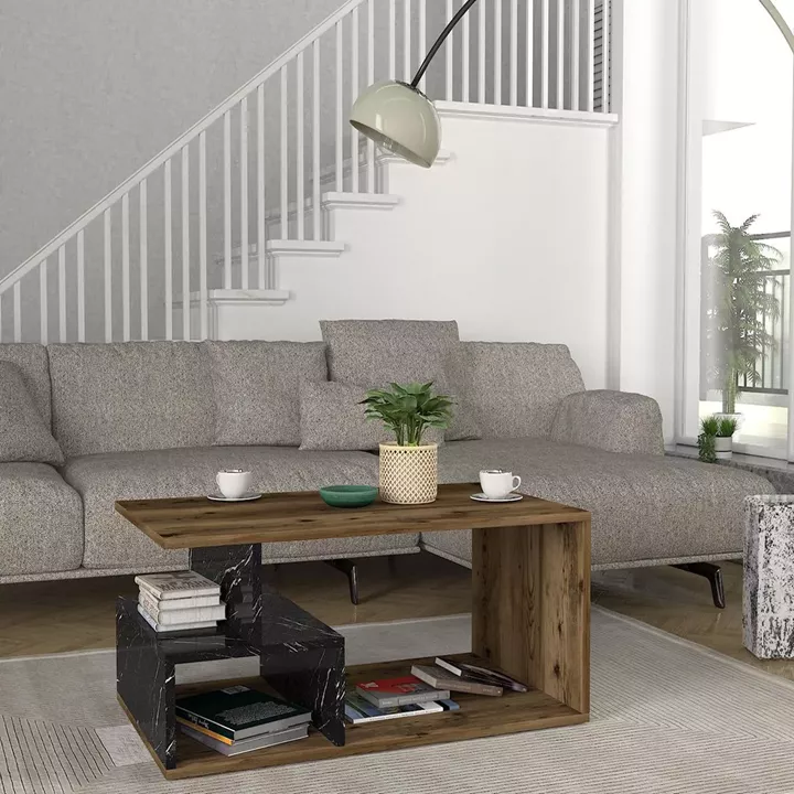 Τραπεζάκι Σαλονιού ArteLibre DRAKE Καρυδί/Μαύρο Μοριοσανίδα/Μελαμίνη 90x54x42cm