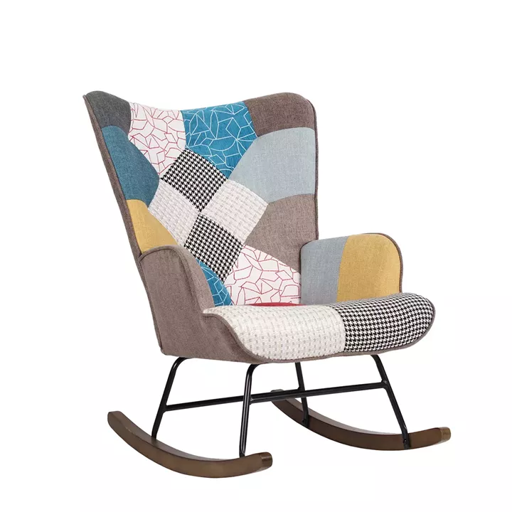 Πολυθρόνα Κουνιστή ArteLibre GERDA Patchwork Ύφασμα/Μέταλλο/Ξύλο 84x69x90cm