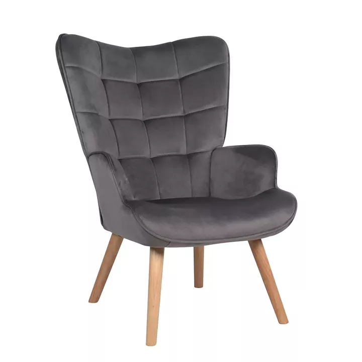 Πολυθρόνα ArteLibre MARION Γκρι Βελούδο/Ξύλο 73x69x96cm