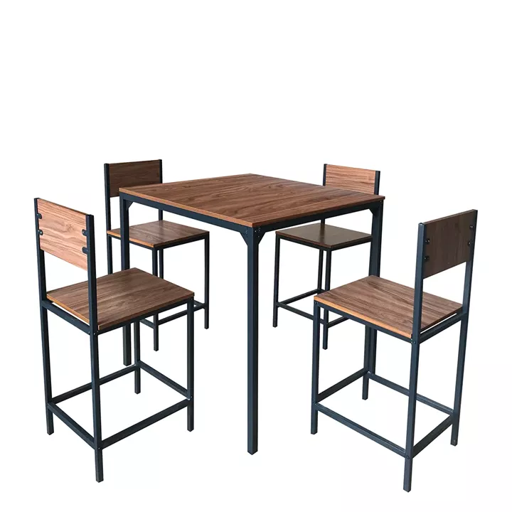 Σετ Τραπεζαρία (4+1) ArteLibre KOSI Καφέ/Μαύρο MDF/Μελαμίνη 90x90x90cm