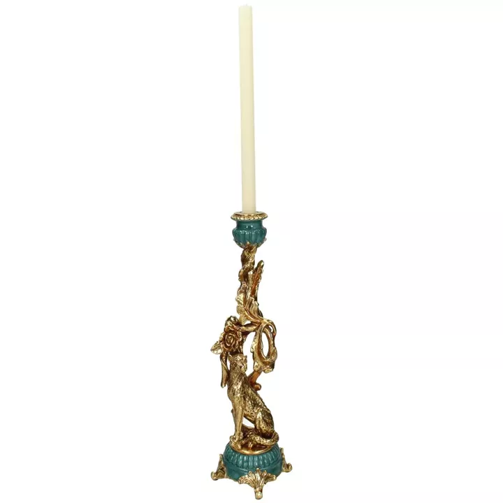 Κηροπήγιο ArteLibre Λεοπάρδαλη Χρυσό Polyresin 12x12x34cm