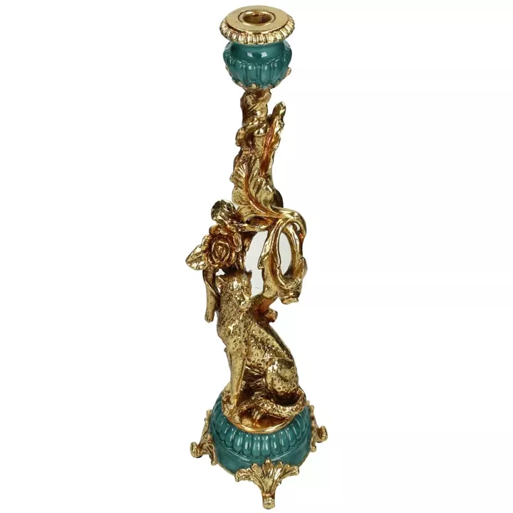 Κηροπήγιο ArteLibre Λεοπάρδαλη Χρυσό Polyresin 12x12x34cm