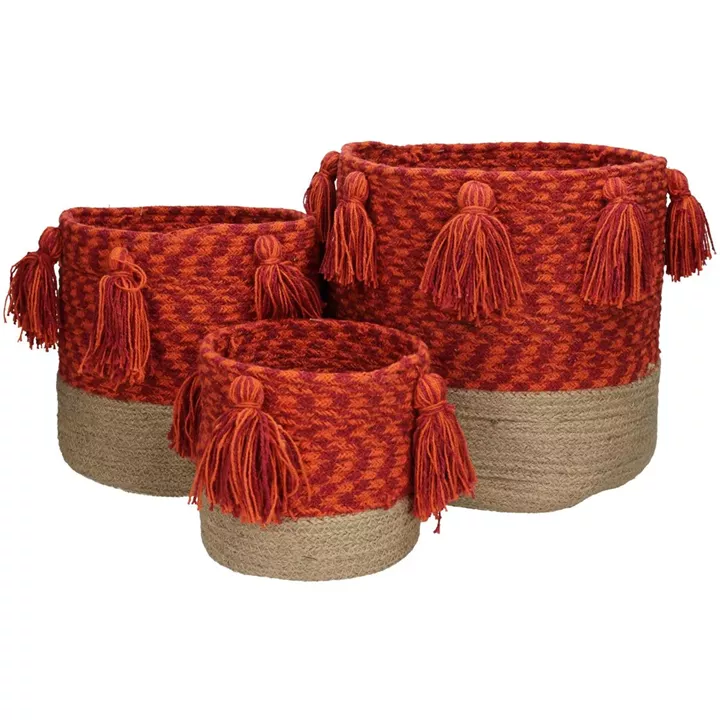 Καλάθι ArteLibre Κόκκινο Βαμβακερό 25x25x25cm Σετ 3Τμχ