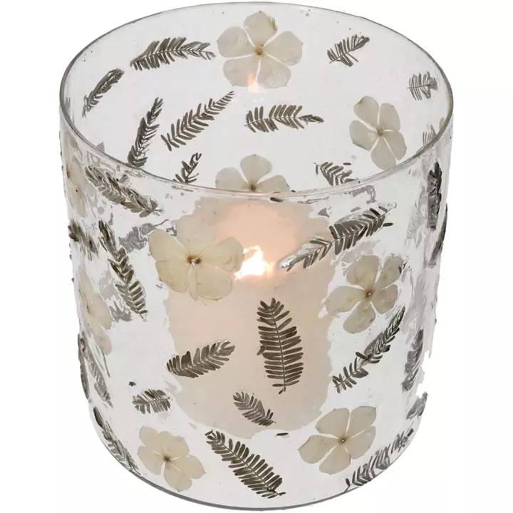 Κηροπήγιο ArteLibre Αποξηραμένα Λουλούδια Διάφανο Γυαλί 15x15x15cm