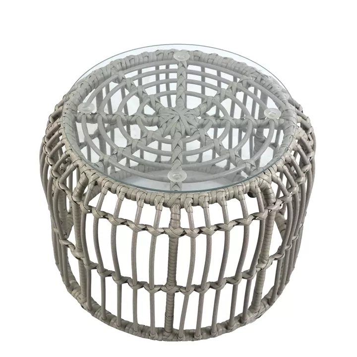 Τραπεζάκι Κήπου ArteLibre ALBIUS Γκρι Rattan/Μέταλλο/Γυαλί Φ50x35cm