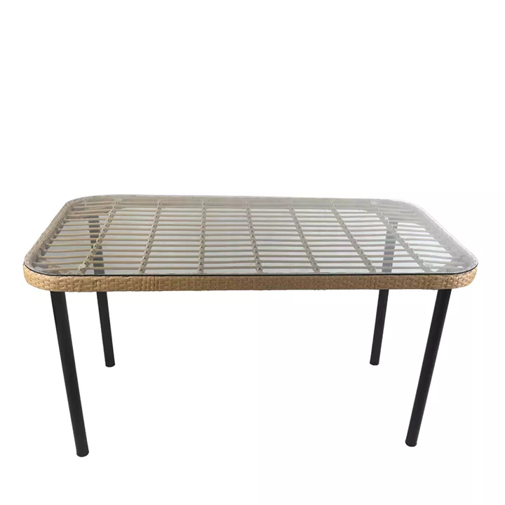 Τραπέζι Κήπου ArteLibre AMPLAS Φυσικό/Μαύρο Μέταλλο/Rattan/Γυαλί 140x80x73cm