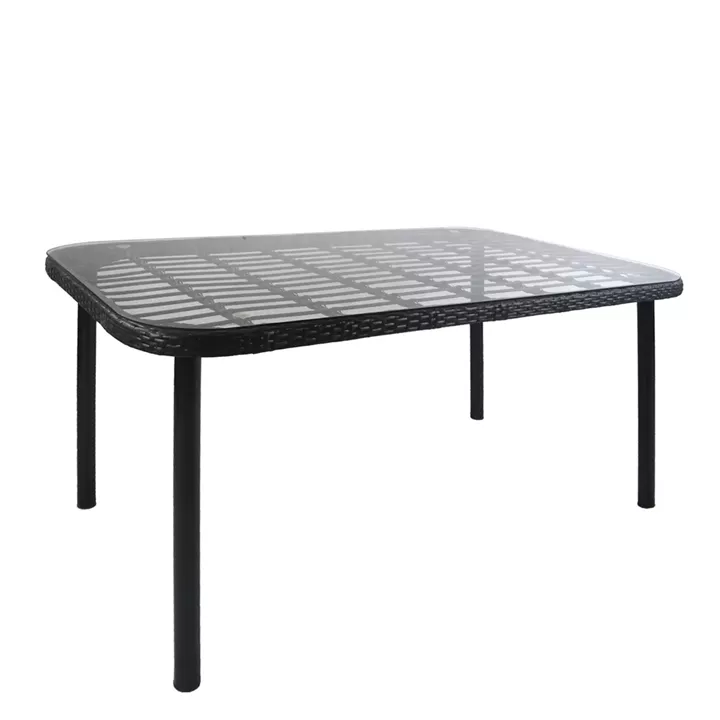 Τραπέζι Κήπου ArteLibre AMPLAS Μαύρο Μέταλλο/Rattan/Γυαλί 140x80x73cm