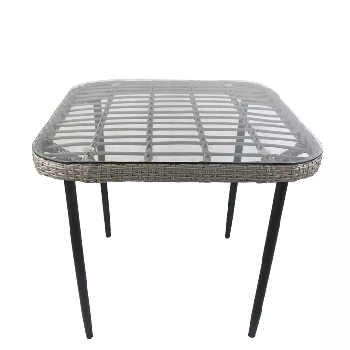 Τραπέζι Κήπου ArteLibre ANTIUS Γκρι/Μαύρο Μέταλλο/Rattan/Γυαλί 80x80x73cm