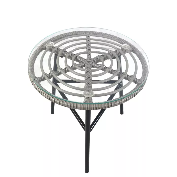 Τραπέζι Κήπου ArteLibre ARELLIUS Γκρι/Μαύρο Μέταλλο/Rattan/Γυαλί 45x45x46cm