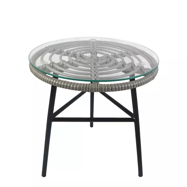 Τραπέζι Κήπου ArteLibre ARELLIUS Γκρι/Μαύρο Μέταλλο/Rattan/Γυαλί 45x45x46cm