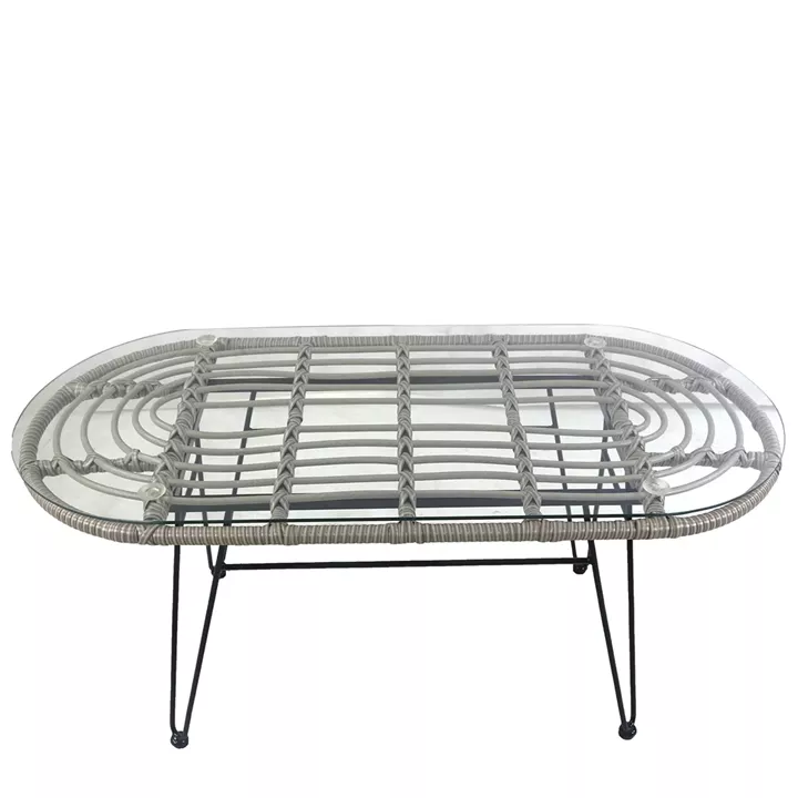 Τραπέζι Κήπου ArteLibre ARRIUS Γκρι/Μαύρο Μέταλλο/Rattan/Γυαλί 100x45x46cm