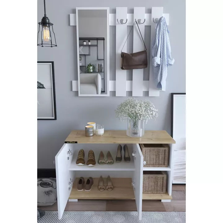 Έπιπλο Εισόδου ArteLibre Με Καθρέπτη BOKANG Δρυς/Λευκό Μοριοσανίδα/Γυαλί 90x33x90cm