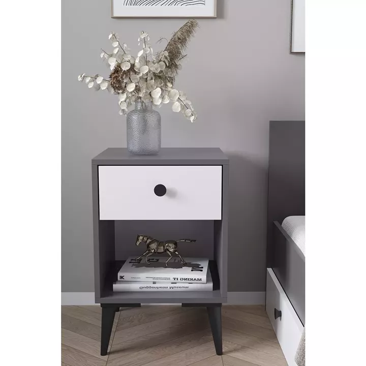 Κομοδίνο ArteLibre AMARI Ανθρακί/Λευκό Μοριοσανίδα 43x43x67.5cm