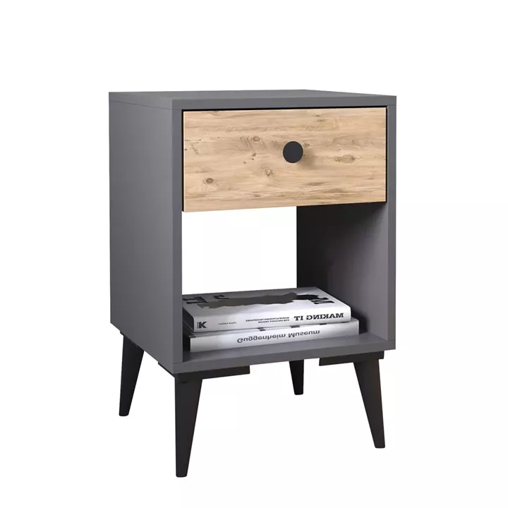 Κομοδίνο ArteLibre AMARI Ανθρακί/Δρυς Μοριοσανίδα 43x43x67.5cm