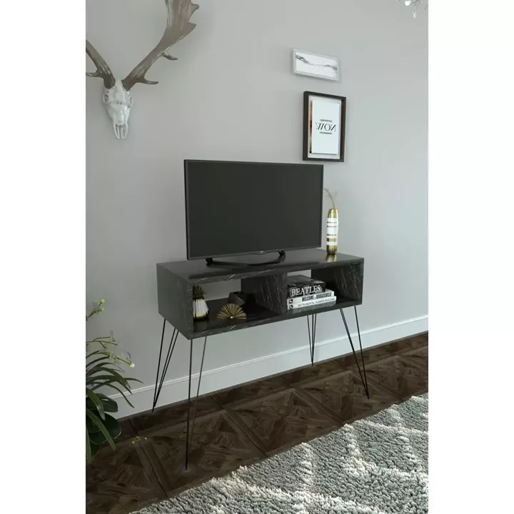 Έπιπλο Τηλεόρασης ArteLibre AMARA Όψη Μαρμάρου/Μαύρο Μοριοσανίδα/Μέταλλο 72x30x58.6cm