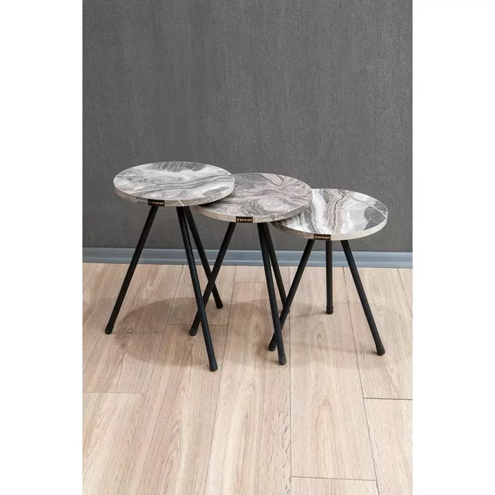 Τραπεζάκι Βοηθητικό ArteLibre UBA Γκρι/Όψη Μαρμάρου Μοριοσανίδα/Μέταλλο 33.5x52cm Σετ 3Τμχ
