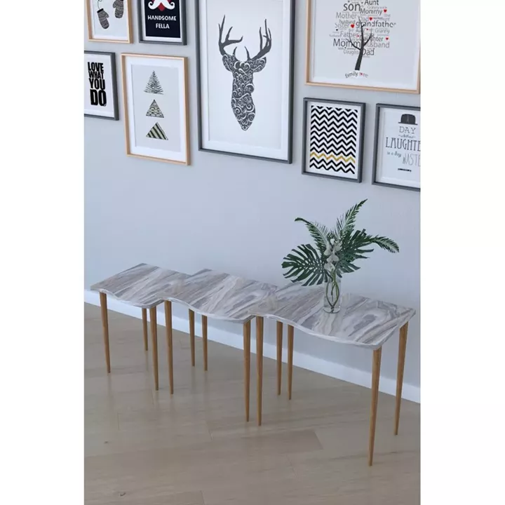 Τραπεζάκι Βοηθητικό ArteLibre NURU Γκρι/Όψη Μαρμάρου Μοριοσανίδα/Ξύλο 53x35x52/44x35x47/35x35x42cm Σετ 3Τμχ