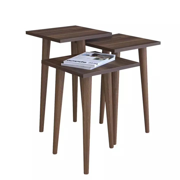 Τραπεζάκι Βοηθητικό ArteLibre ZURI Καρυδί Μοριοσανίδα/Ξύλο 33x33x52/33x33x47/33x33x42cm Σετ 3Τμχ