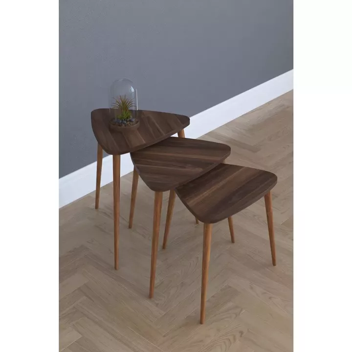 Τραπεζάκι Βοηθητικό ArteLibre ABIDEMI Καρυδί Μοριοσανίδα/Ξύλο 35x52/35x47/35x42cm Σετ 3Τμχ