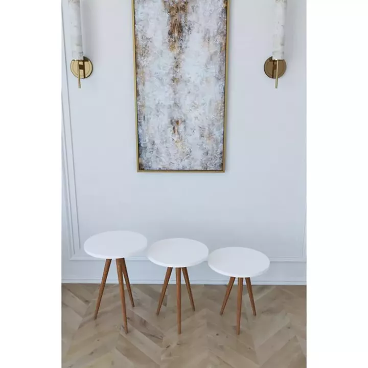 Τραπεζάκι Βοηθητικό ArteLibre BISI Λευκό Μοριοσανίδα/Ξύλο 33.5x52/33.5x47/33.5x42cm Σετ 3Τμχ